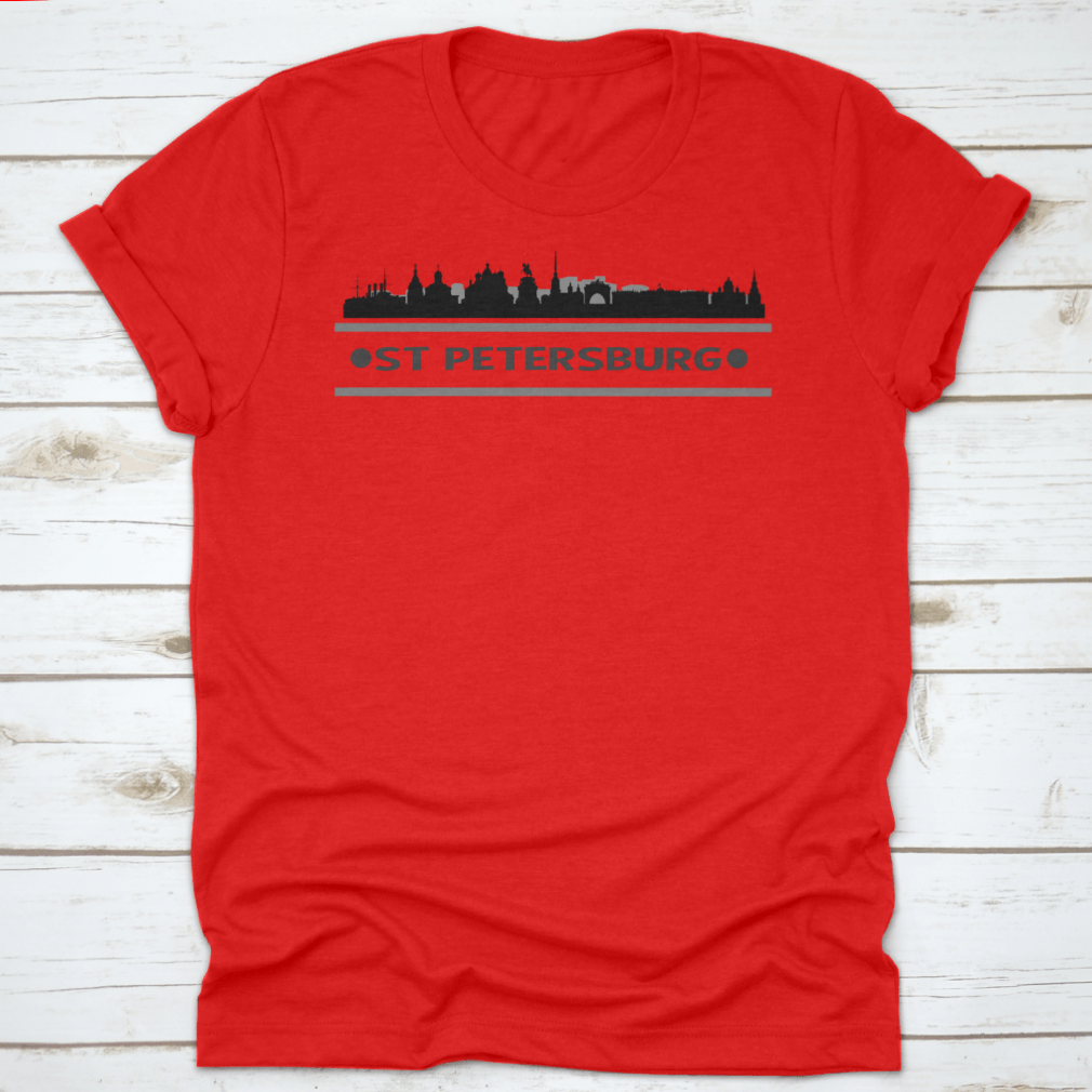 A stylish St Petersburg Skyline City Vector Design Shirt featuring a unique skyline graphic, made from soft cotton fabric.