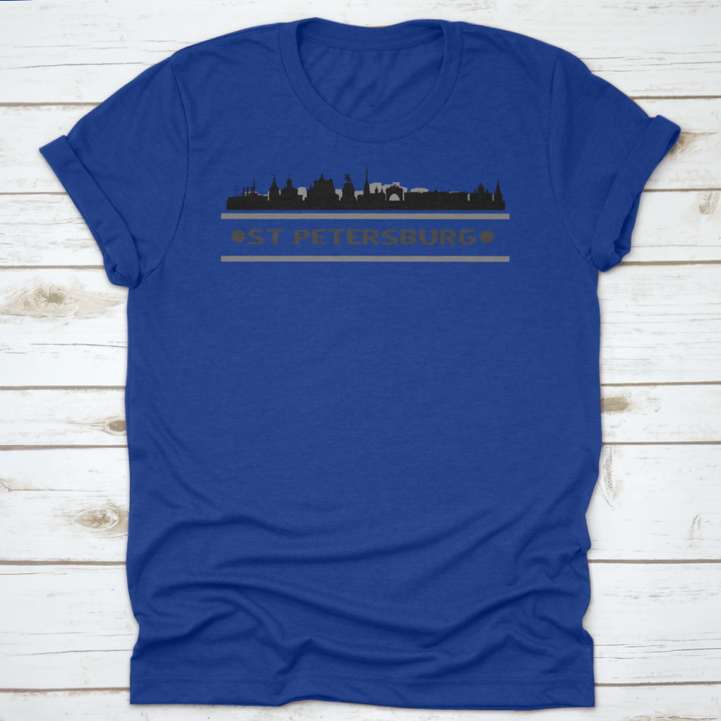 A stylish St Petersburg Skyline City Vector Design Shirt featuring a unique skyline graphic, made from soft cotton fabric.