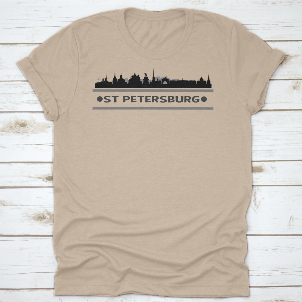A stylish St Petersburg Skyline City Vector Design Shirt featuring a unique skyline graphic, made from soft cotton fabric.