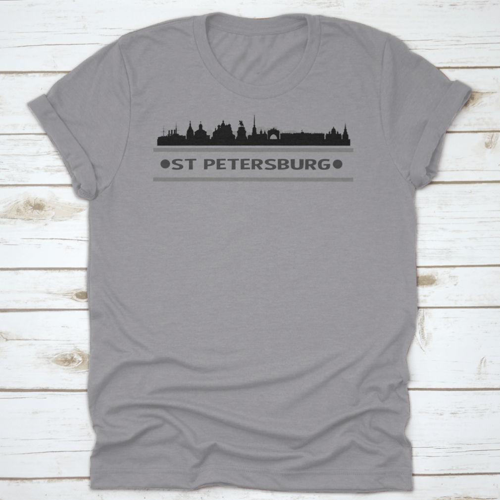 A stylish St Petersburg Skyline City Vector Design Shirt featuring a unique skyline graphic, made from soft cotton fabric.