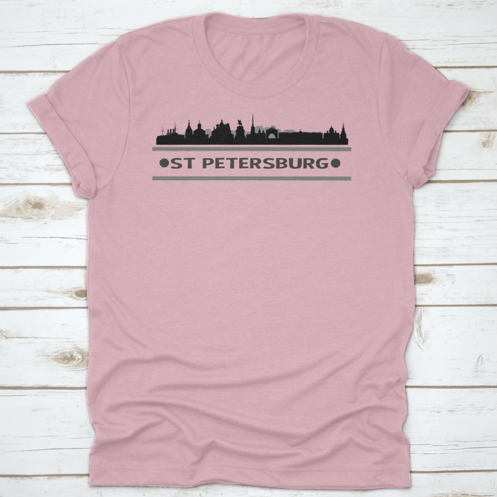 A stylish St Petersburg Skyline City Vector Design Shirt featuring a unique skyline graphic, made from soft cotton fabric.