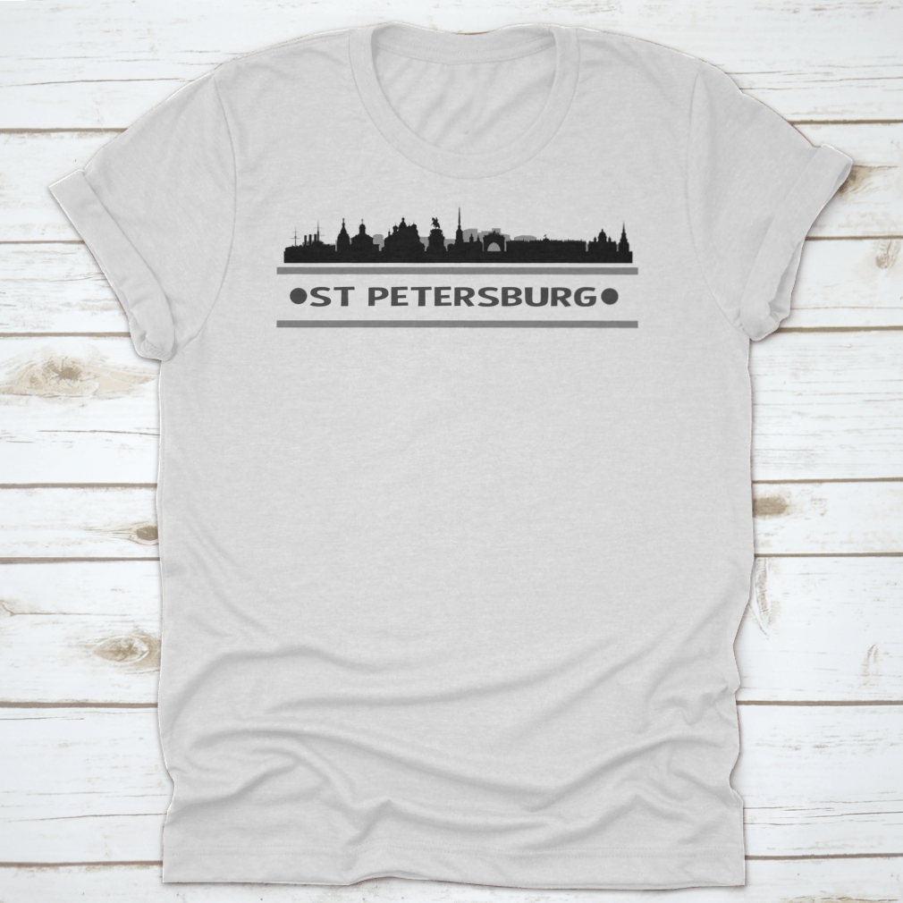 A stylish St Petersburg Skyline City Vector Design Shirt featuring a unique skyline graphic, made from soft cotton fabric.