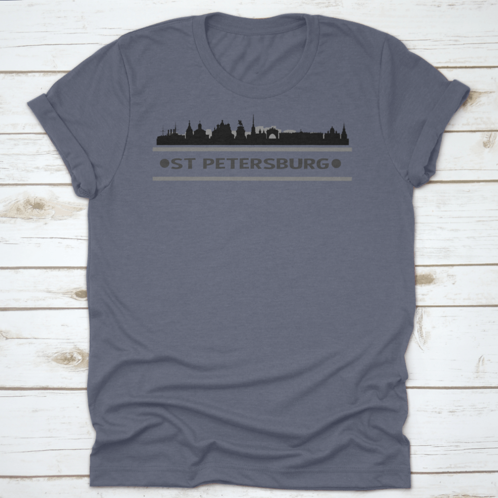 A stylish St Petersburg Skyline City Vector Design Shirt featuring a unique skyline graphic, made from soft cotton fabric.