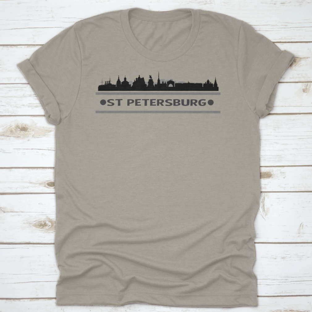 A stylish St Petersburg Skyline City Vector Design Shirt featuring a unique skyline graphic, made from soft cotton fabric.