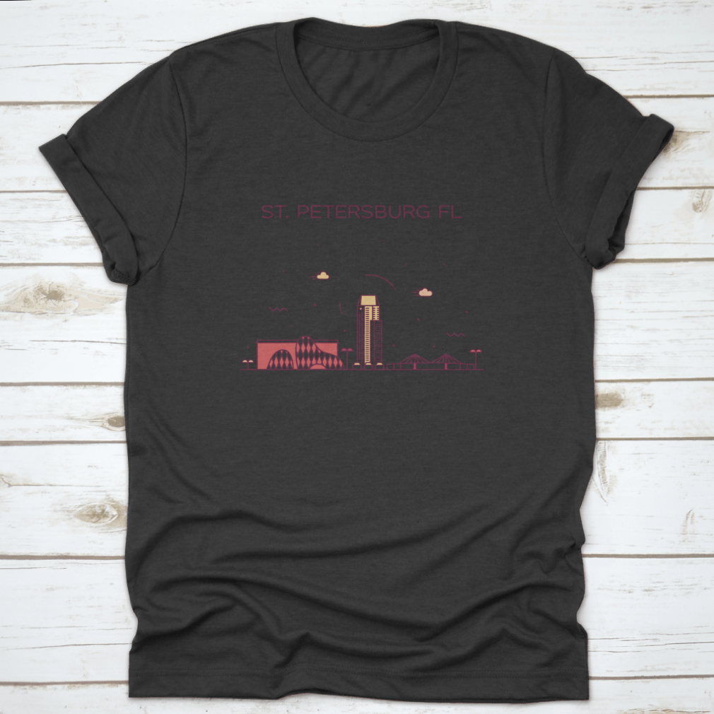 A trendy shirt featuring the skyline of St. Petersburg, Pinellas County, Florida, showcasing a stylish design on a comfortable cotton fabric.