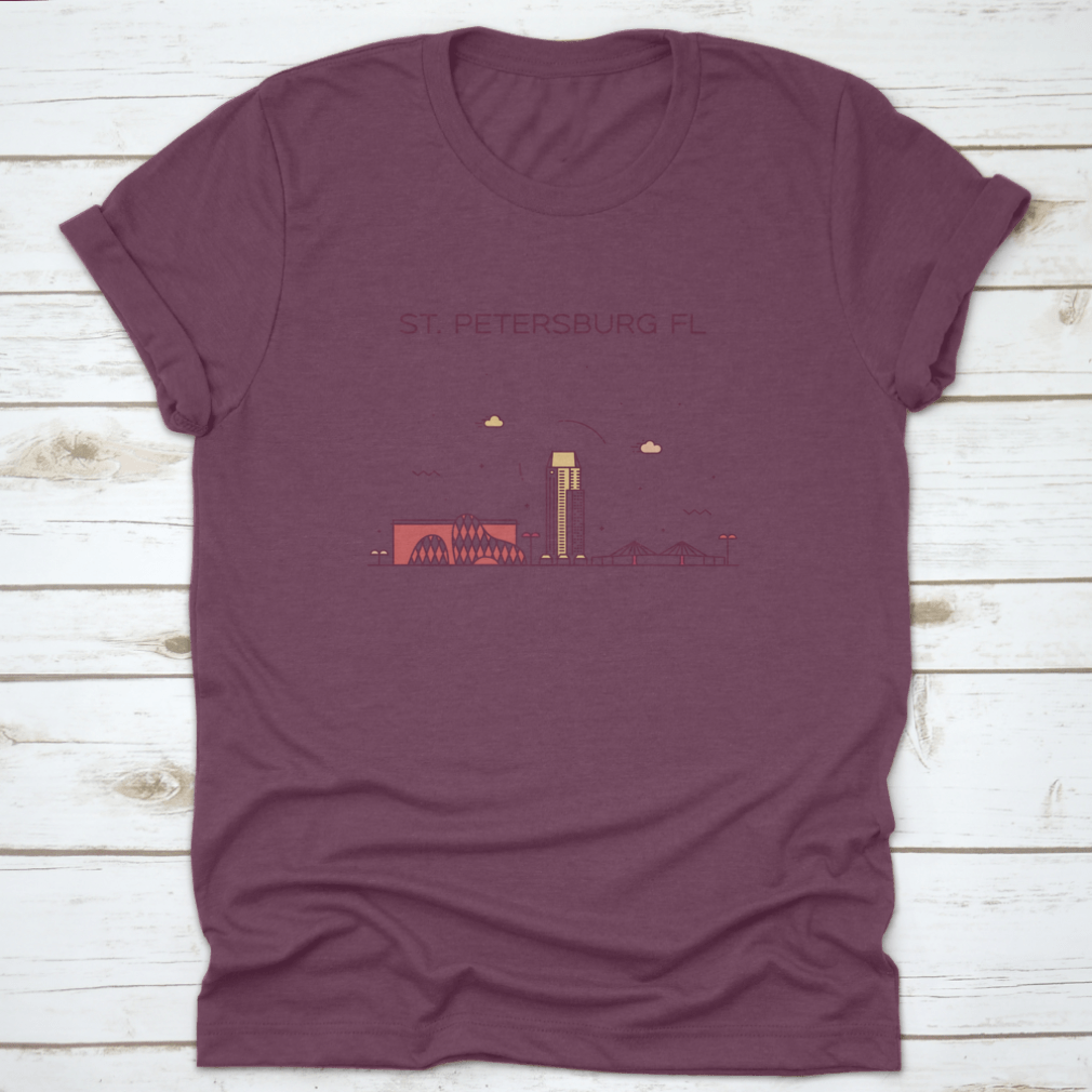 A trendy shirt featuring the skyline of St. Petersburg, Pinellas County, Florida, showcasing a stylish design on a comfortable cotton fabric.