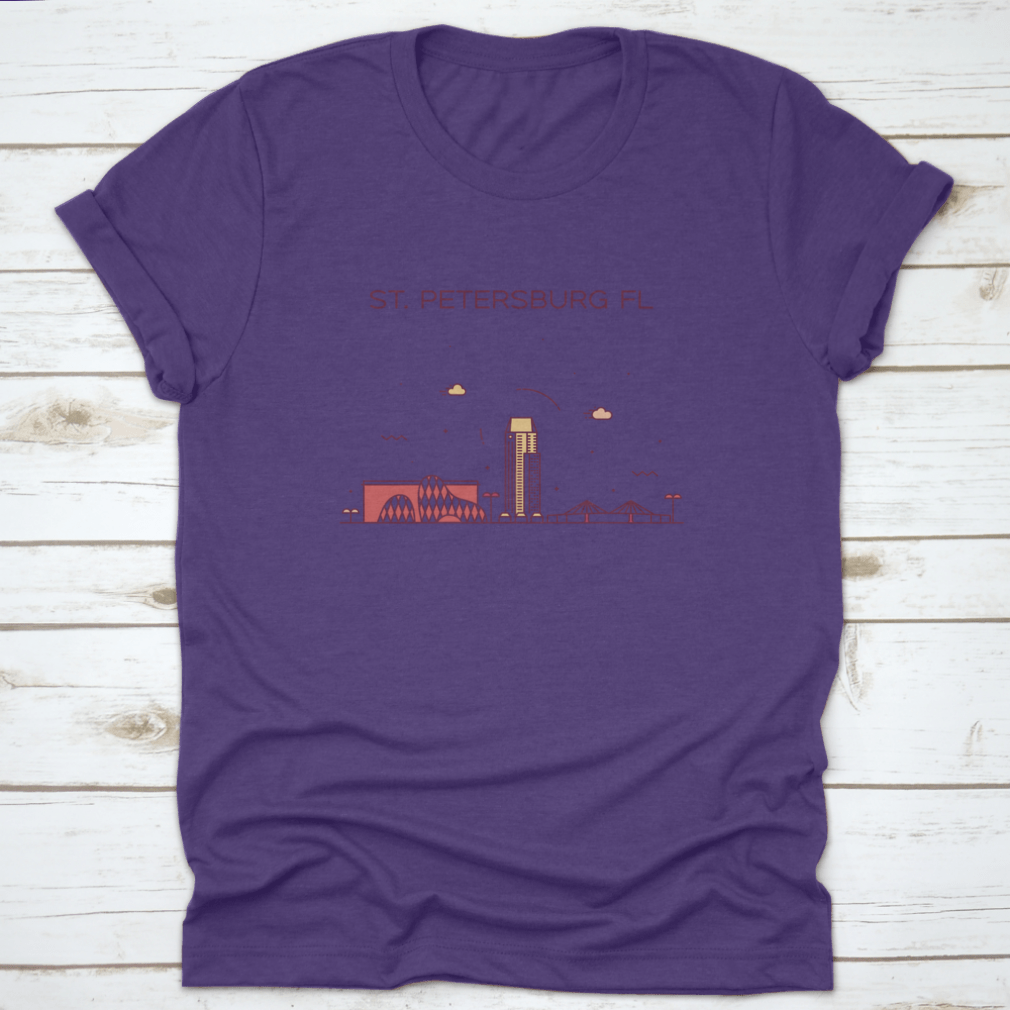 A trendy shirt featuring the skyline of St. Petersburg, Pinellas County, Florida, showcasing a stylish design on a comfortable cotton fabric.