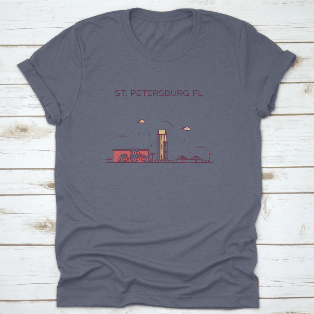 A trendy shirt featuring the skyline of St. Petersburg, Pinellas County, Florida, showcasing a stylish design on a comfortable cotton fabric.