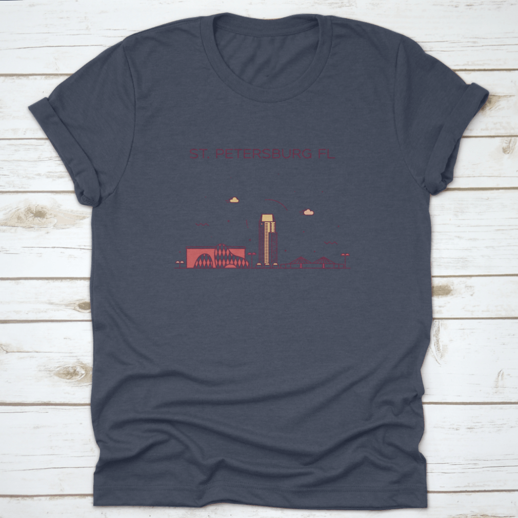 A trendy shirt featuring the skyline of St. Petersburg, Pinellas County, Florida, showcasing a stylish design on a comfortable cotton fabric.