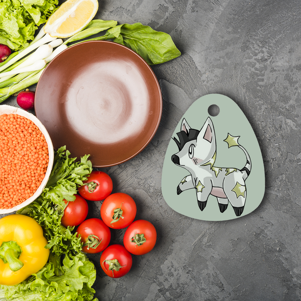 Stalze Sublimation Glass Cutting Board in water droplet shape, featuring custom design options and rubber feet for stability.