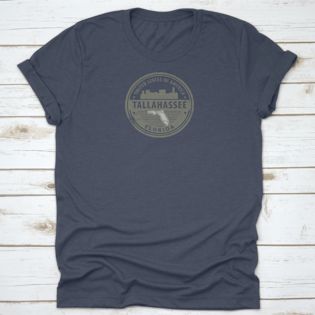 A stylish T-shirt featuring a vector print design of Tallahassee, Florida, made from 100% cotton with a classic fit.