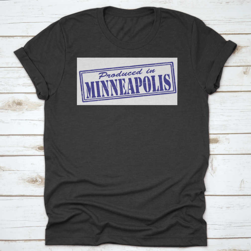 A stylish t-shirt featuring a Minneapolis stamp design, made from 100% cotton, showcasing a classic fit and midweight fabric.