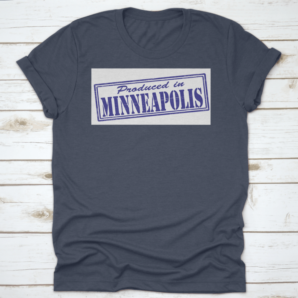 A stylish t-shirt featuring a Minneapolis stamp design, made from 100% cotton, showcasing a classic fit and midweight fabric.