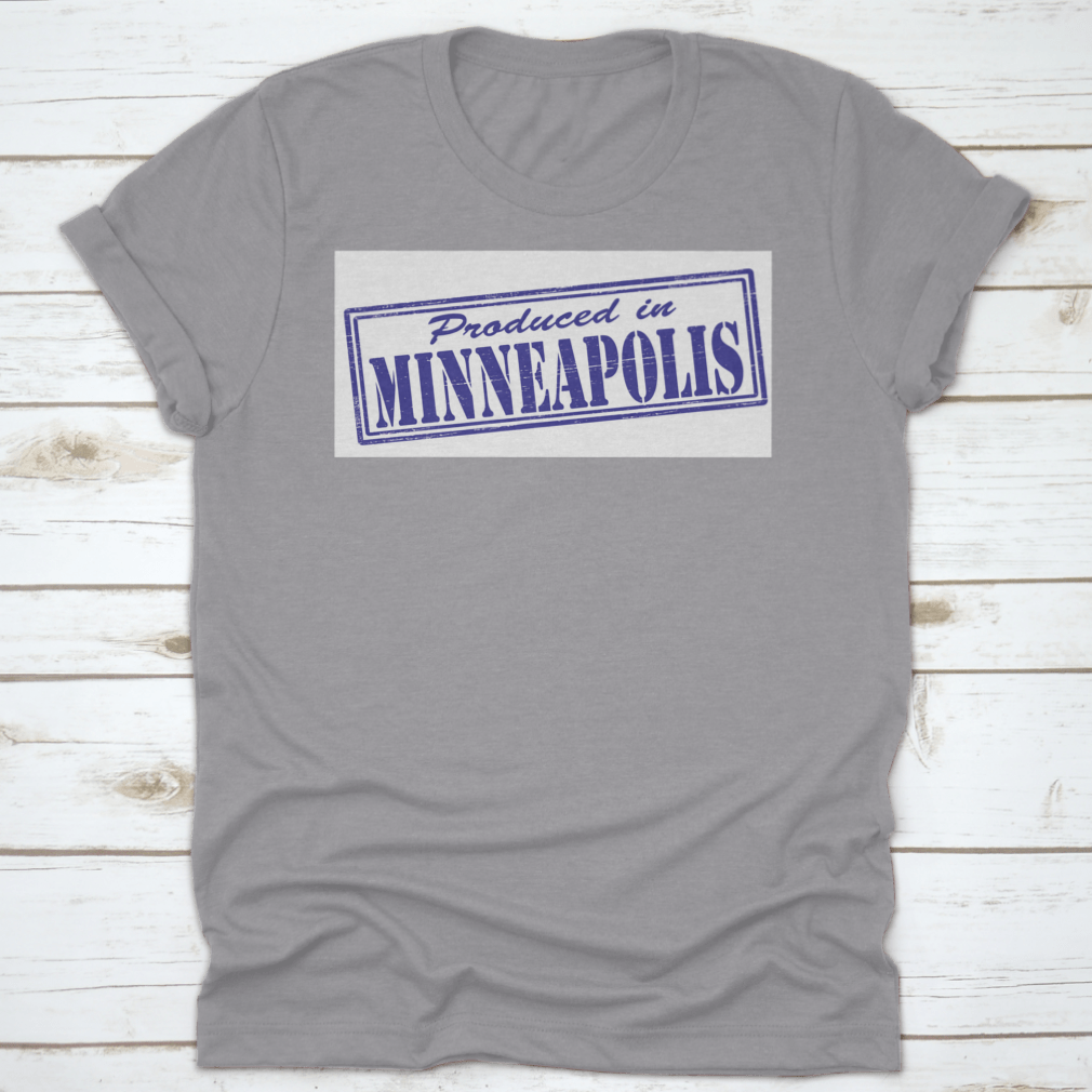 A stylish t-shirt featuring a Minneapolis stamp design, made from 100% cotton, showcasing a classic fit and midweight fabric.