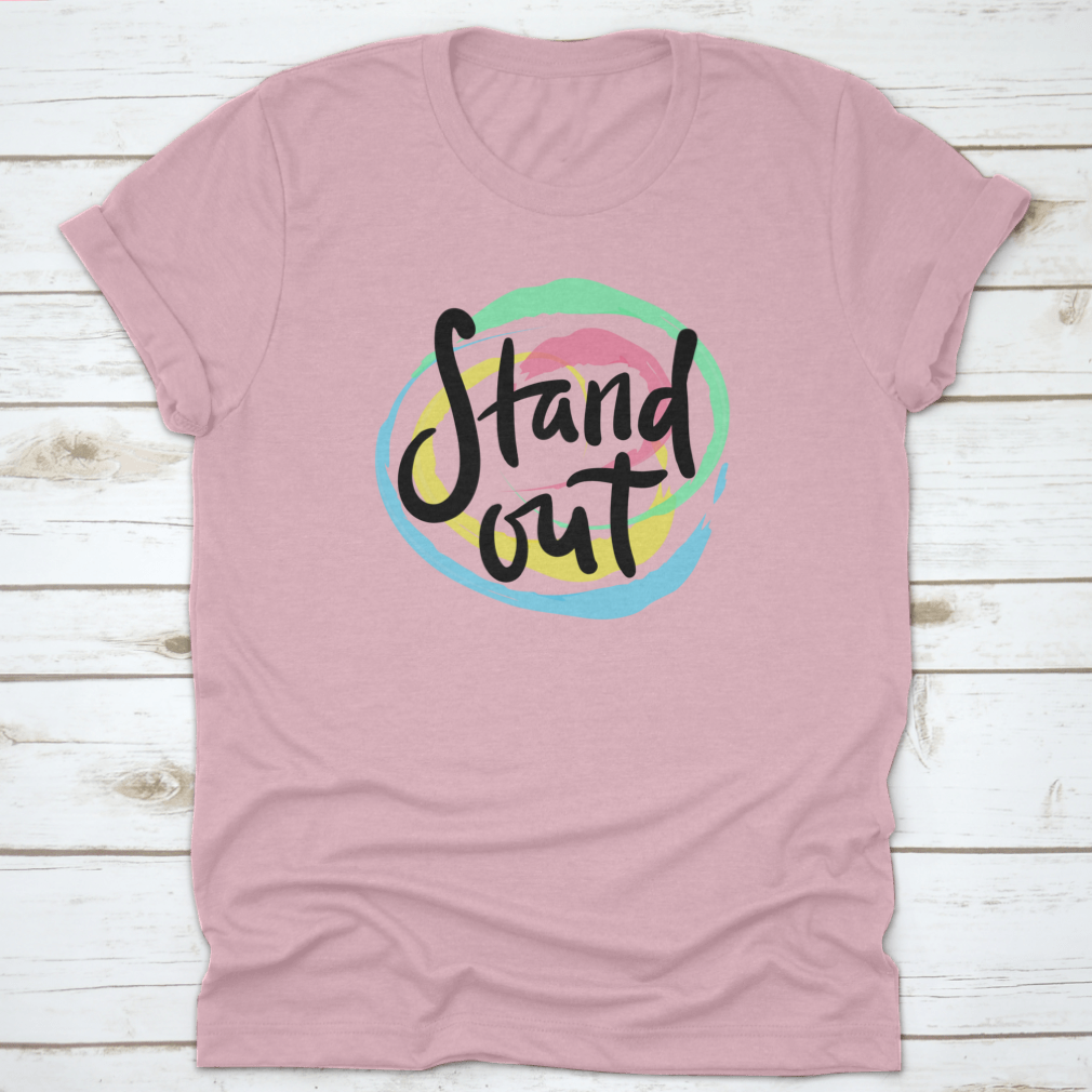 A stylish T-shirt featuring hand-drawn motivational quote lettering, made from high-quality cotton fabric.