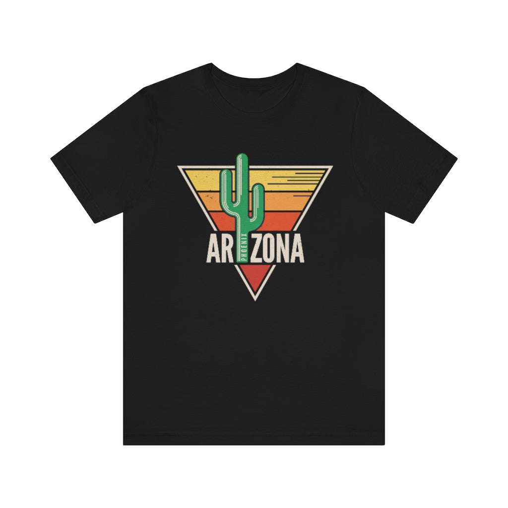 A soft cotton unisex t-shirt featuring a vibrant cactus design, celebrating Arizona's landscapes.