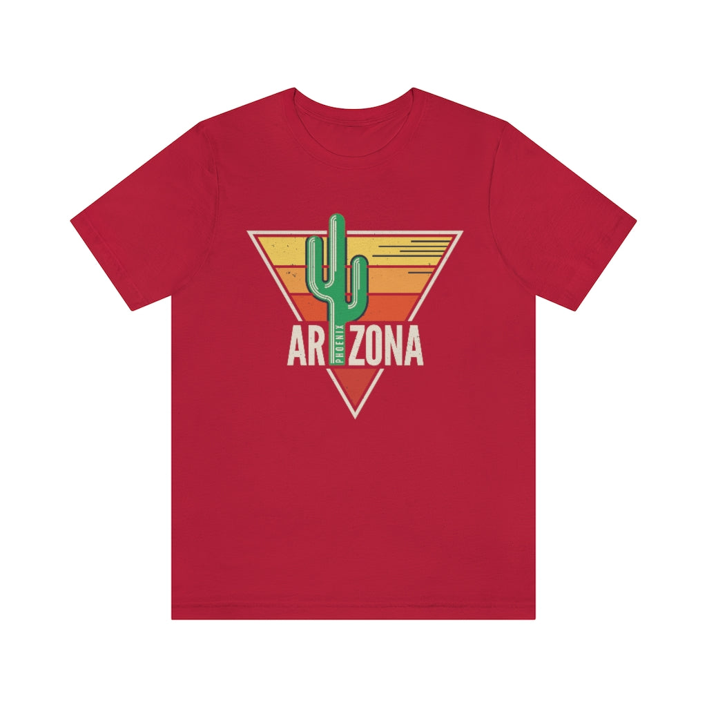 A soft cotton unisex t-shirt featuring a vibrant cactus design, celebrating Arizona's landscapes.