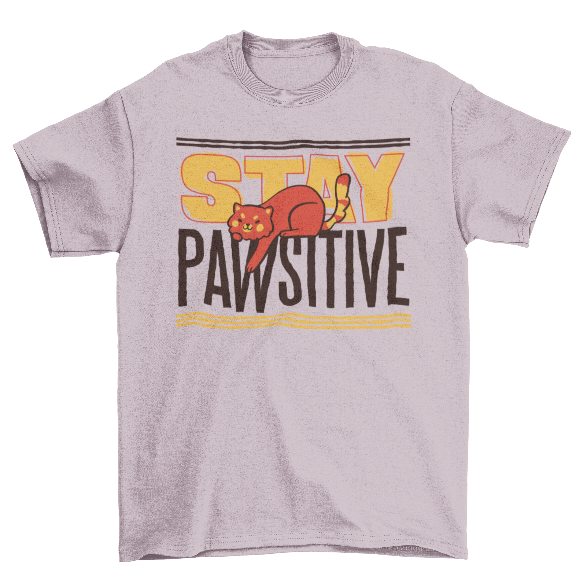 Stay Pawsitive Cat T-shirt featuring a cute cat graphic and motivational quote.