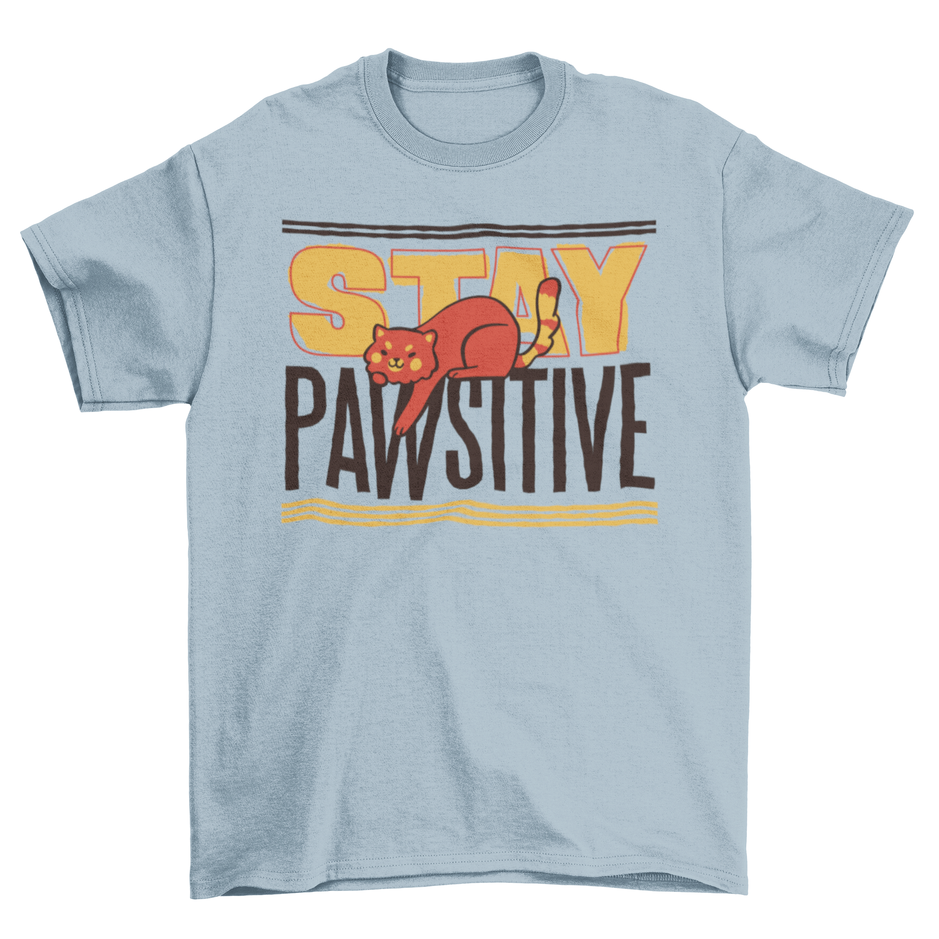 Stay Pawsitive Cat T-shirt featuring a cute cat graphic and motivational quote.