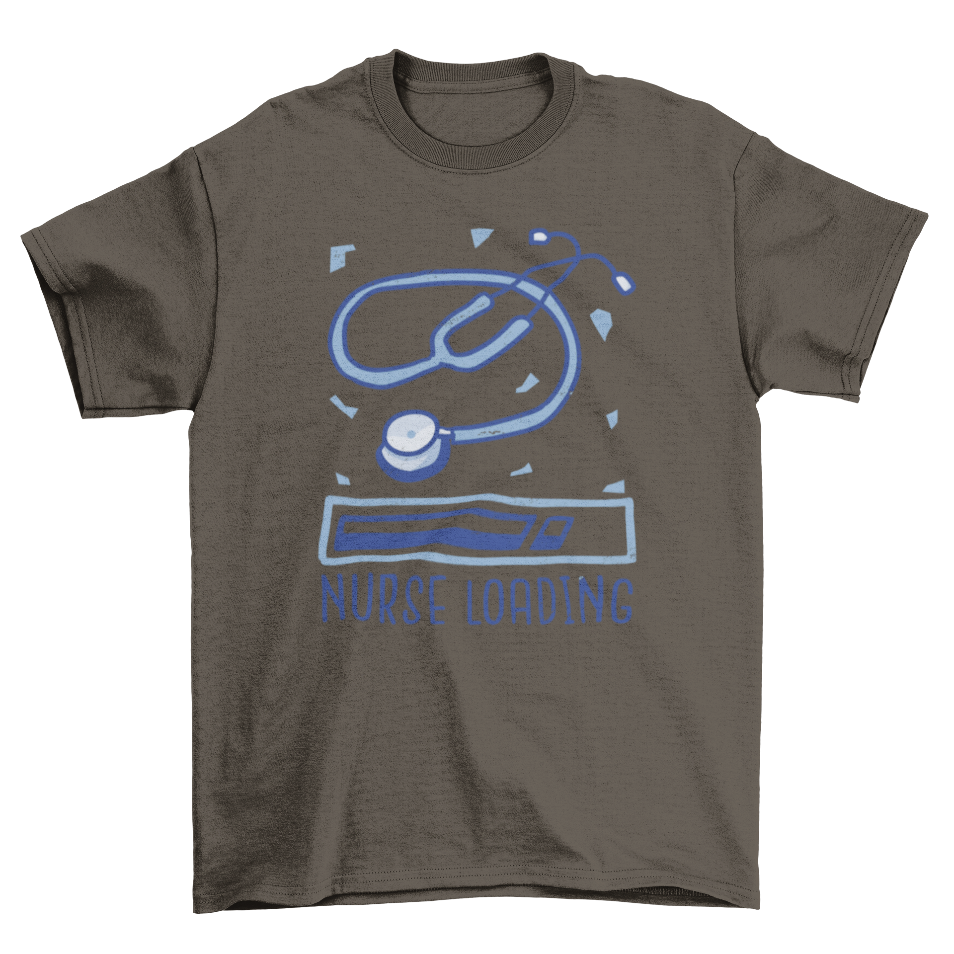 Stylish t-shirt featuring a stethoscope design and the quote 'Nurse loading', perfect for healthcare professionals.