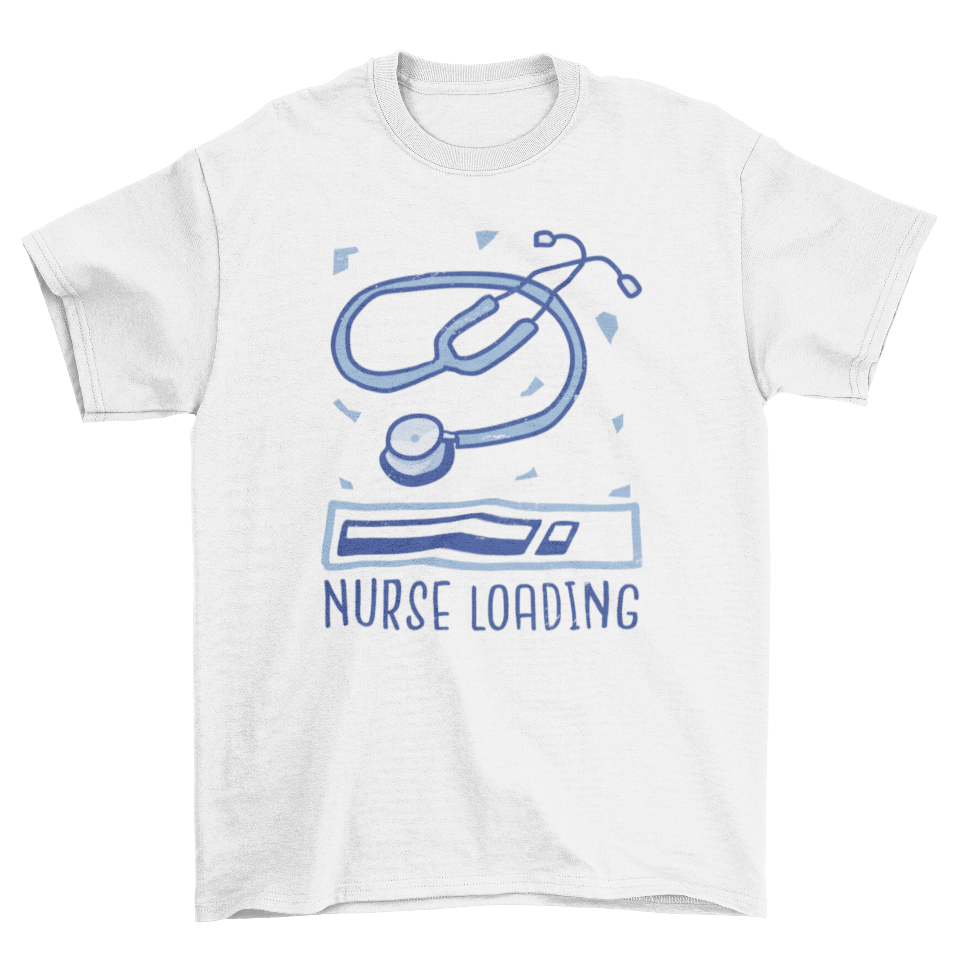 Stylish t-shirt featuring a stethoscope design and the quote 'Nurse loading', perfect for healthcare professionals.