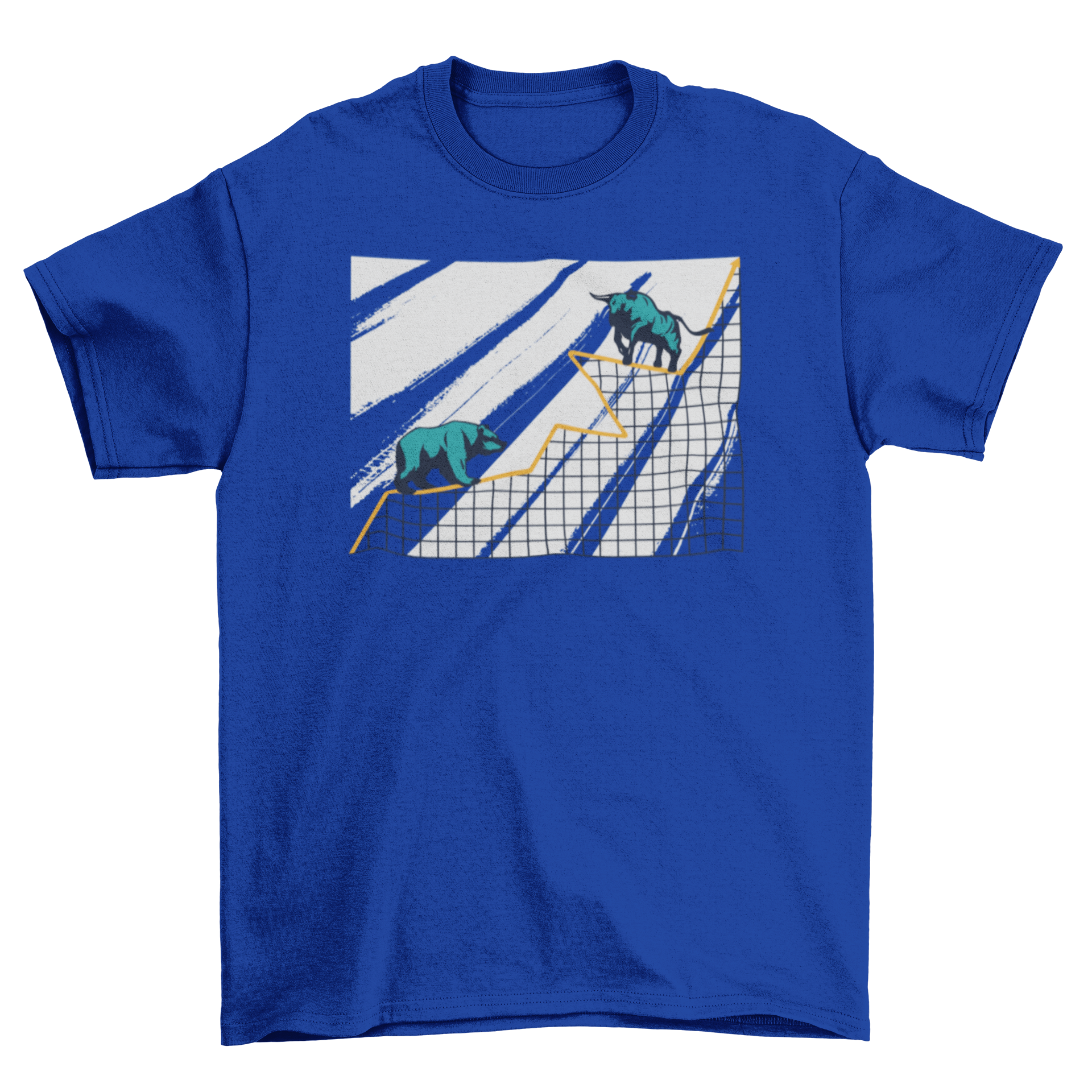 Stock market chart t-shirt featuring a bull and bear design on a stylish cotton fabric.