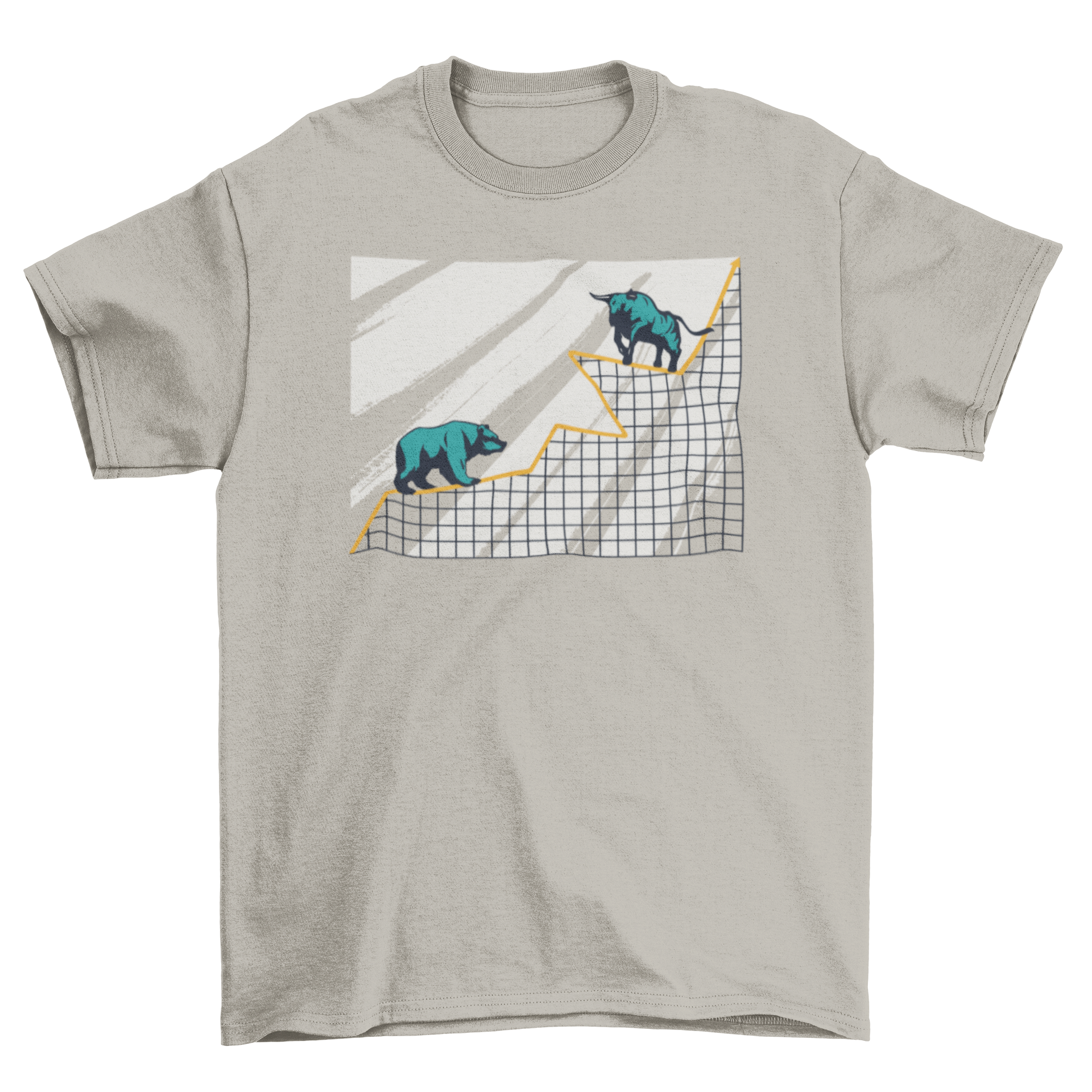 Stock market chart t-shirt featuring a bull and bear design on a stylish cotton fabric.