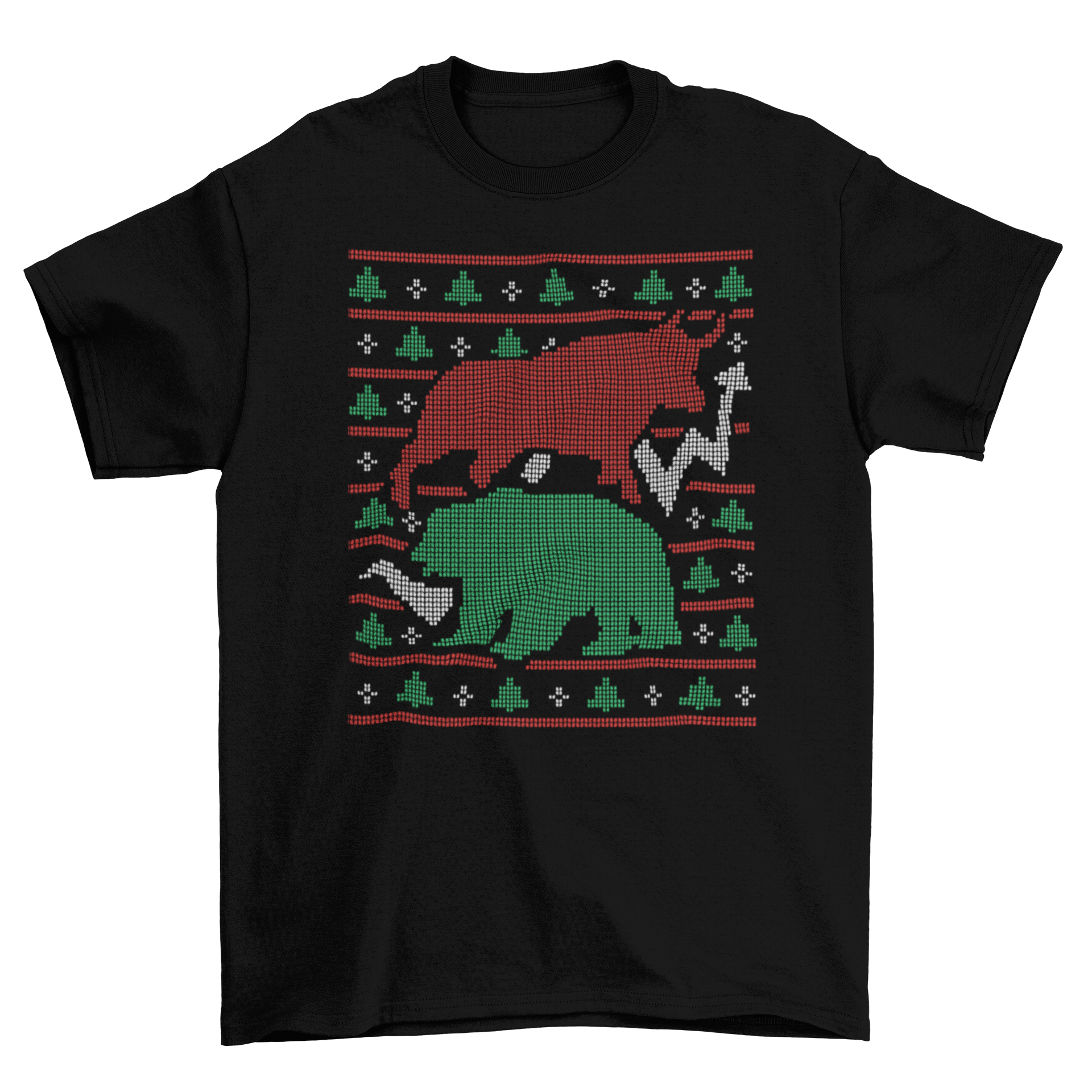 Stocks Market Animals Ugly Sweater T-Shirt featuring colorful animal designs and stock market graph.