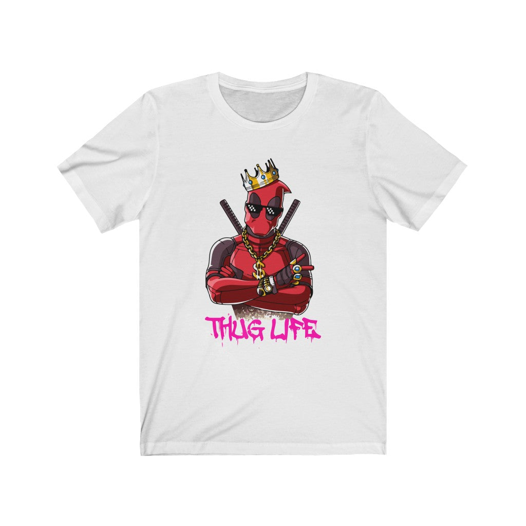 A stylish Street Style Deathpool Thug Life Graphic T-Shirt featuring a bold graphic design, made from 100% soft cotton for comfort.