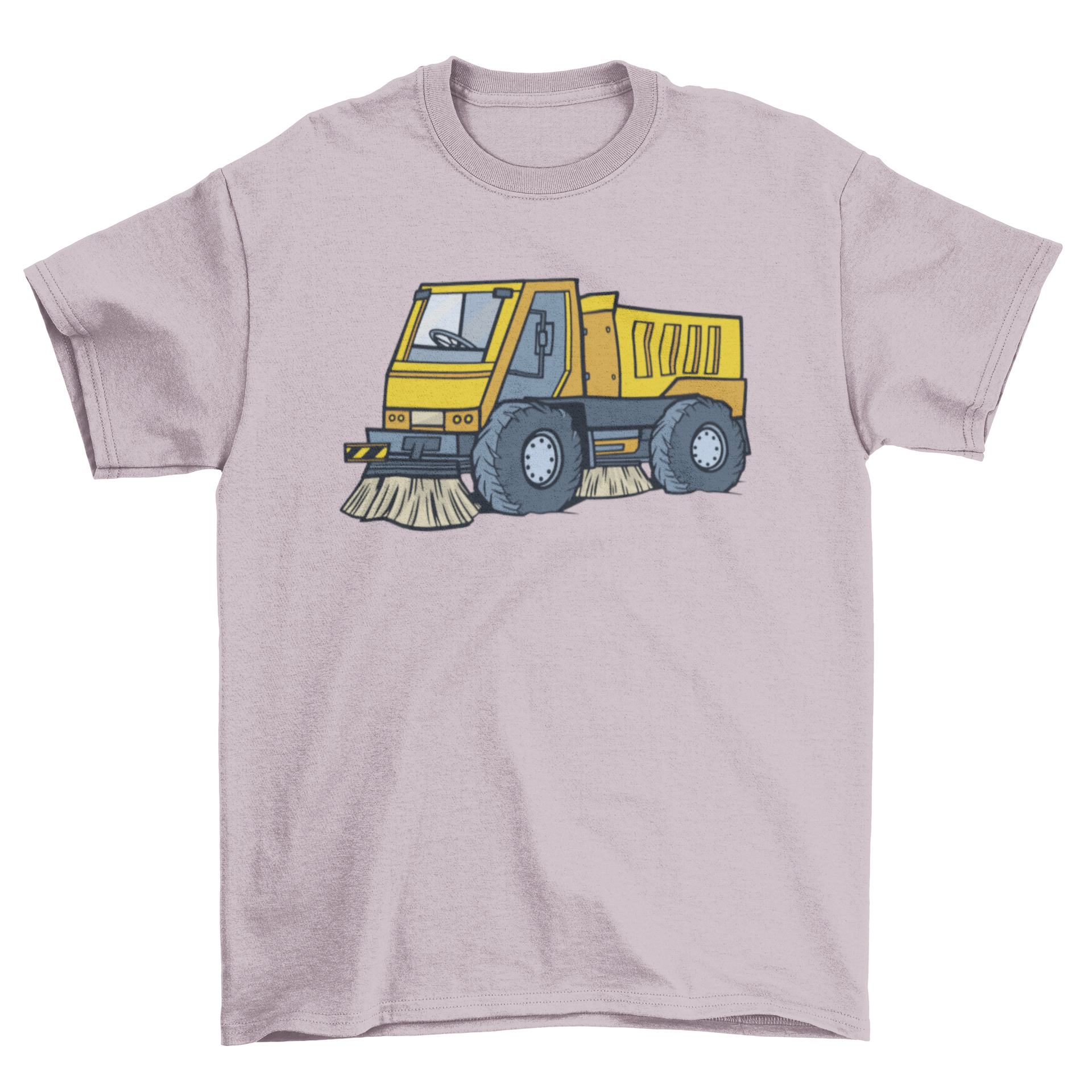 A stylish T-shirt featuring a detailed graphic of a street sweeper truck, perfect for truck enthusiasts.