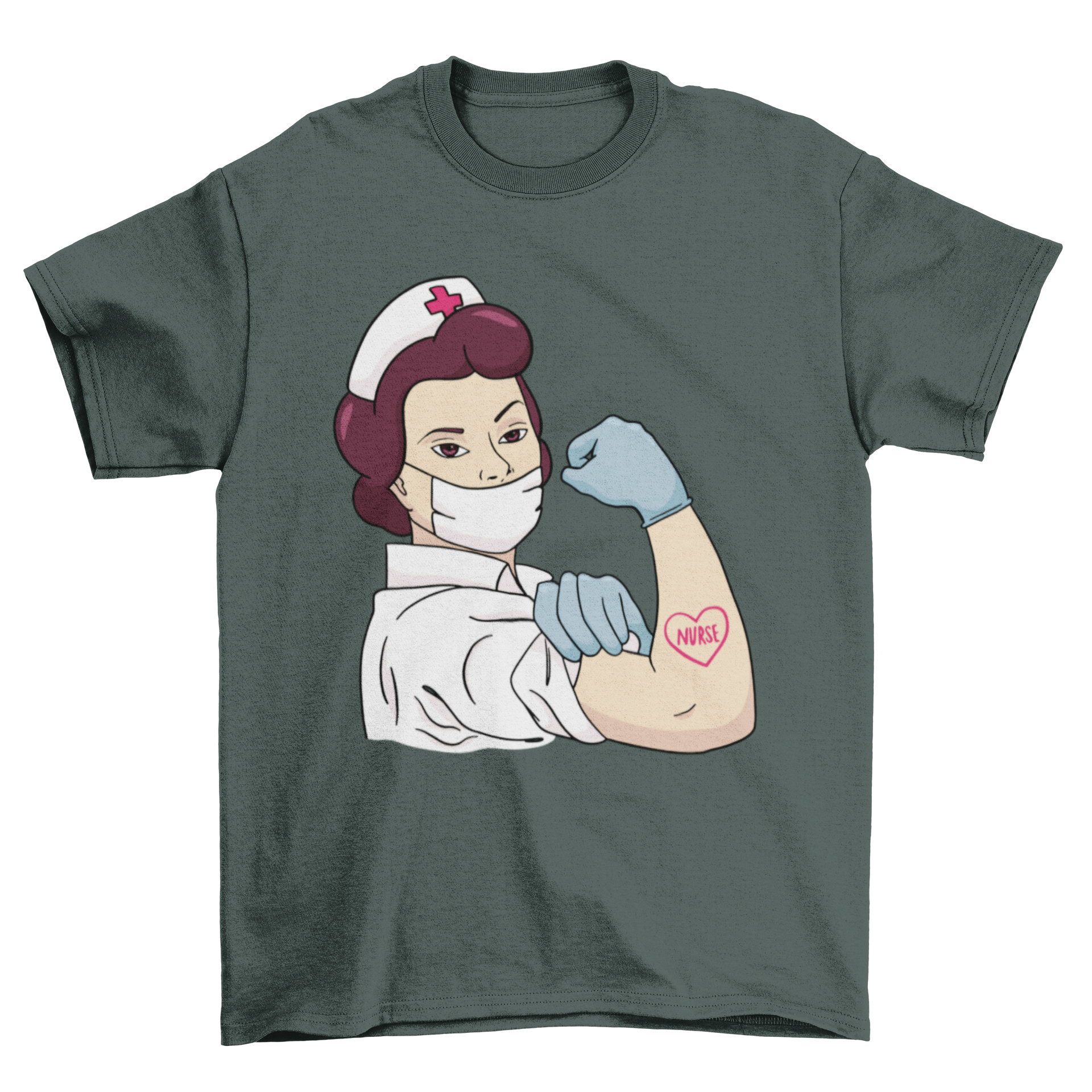 Strong Nurse T-shirt design featuring a nurse parodying the WE CAN DO IT poster, showcasing empowerment and pride in the nursing profession.