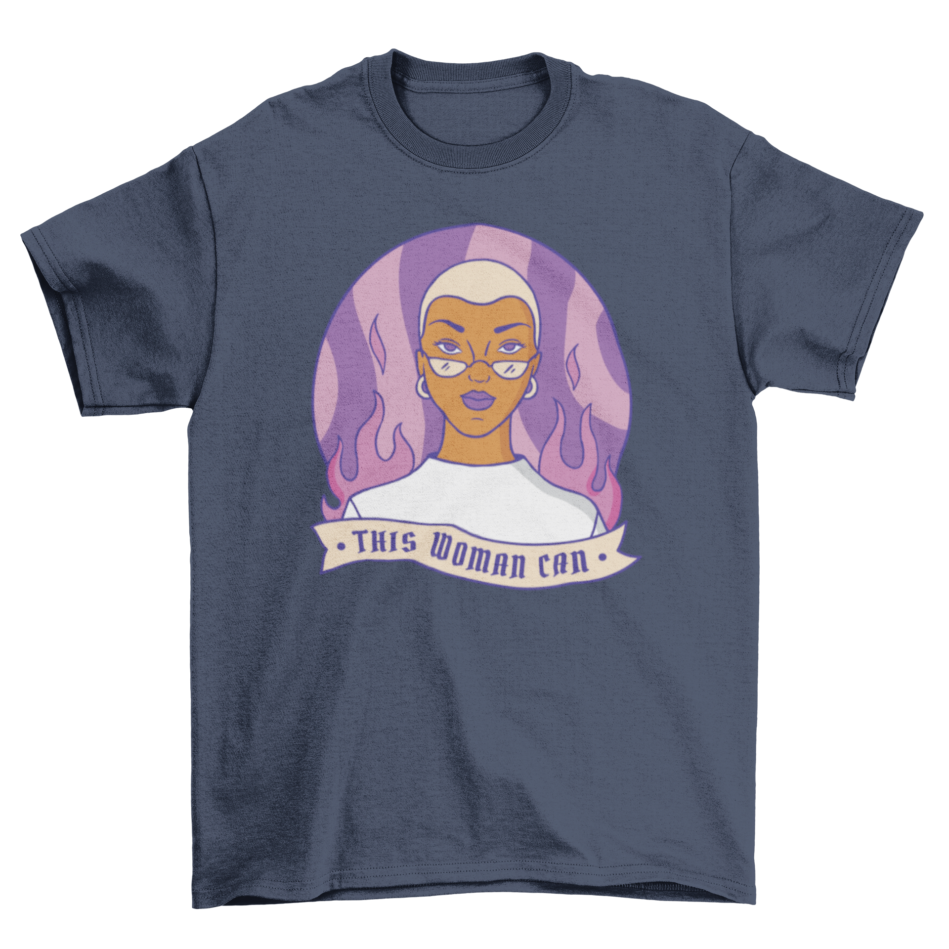 Strong Woman Feminism T-Shirt featuring a confident woman and the quote 'This woman can' in bold letters.