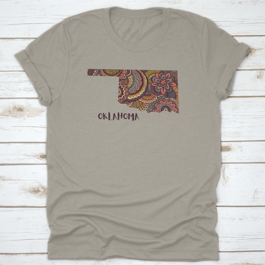 Stylized Map Of The State Of Oklahoma Doodles Sketch Shirt, showcasing a unique design on a comfortable cotton fabric.