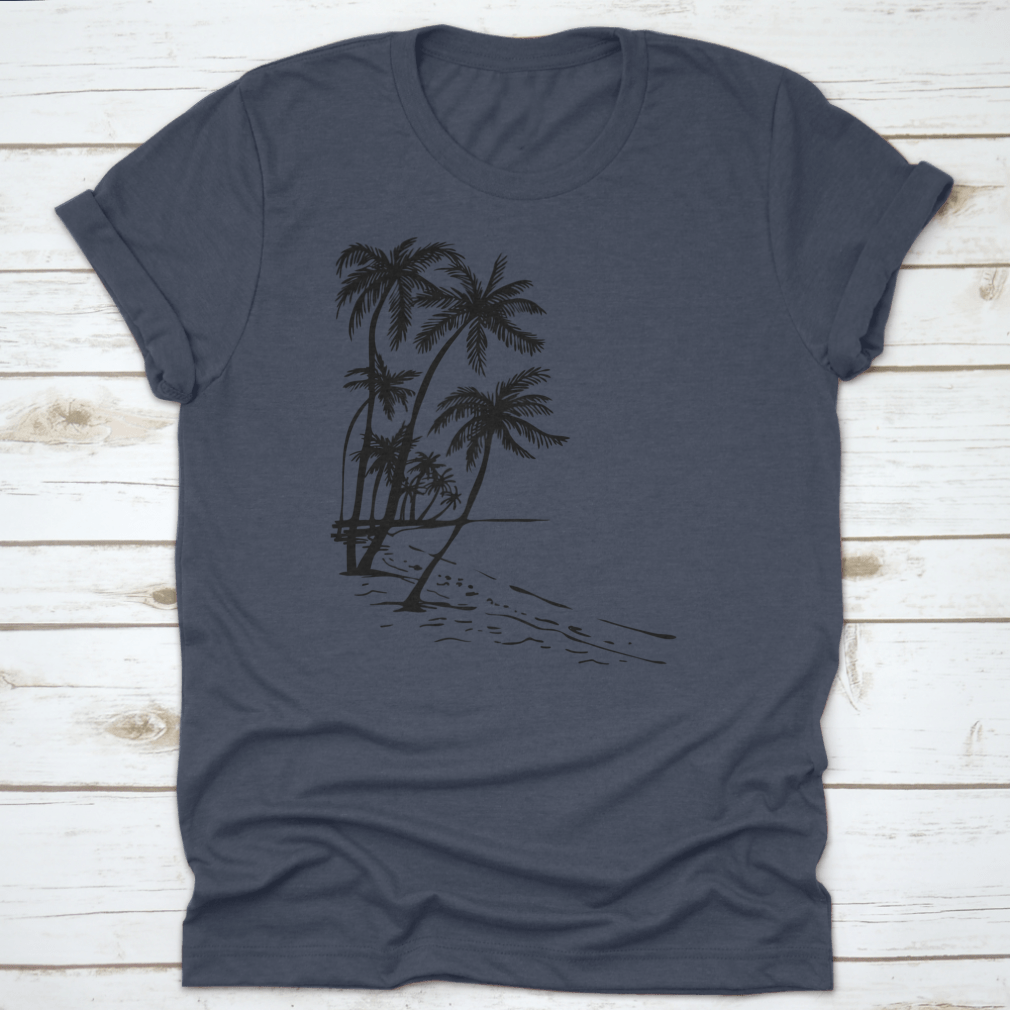 Hand-drawn sketch illustration of palm trees on a summer beach, showcasing a vibrant and relaxing tropical scene.