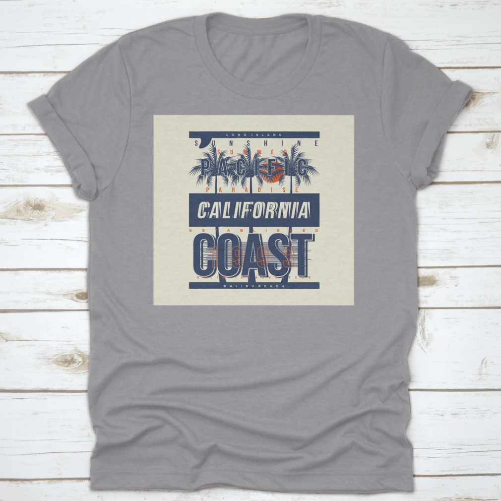 Summer Paradise California Beach t-shirt in various colors, showcasing its classic fit and soft fabric, perfect for summer wear.