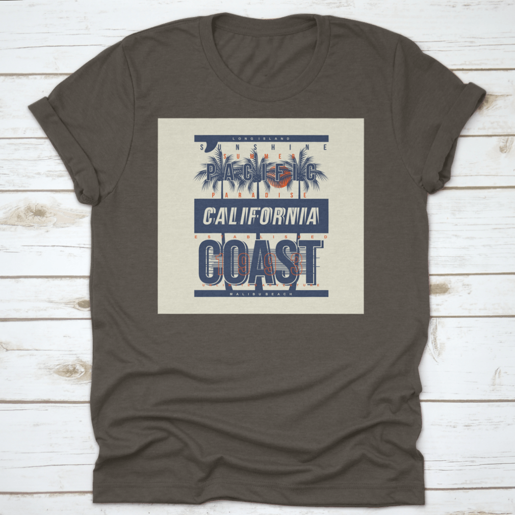 Summer Paradise California Beach t-shirt in various colors, showcasing its classic fit and soft fabric, perfect for summer wear.