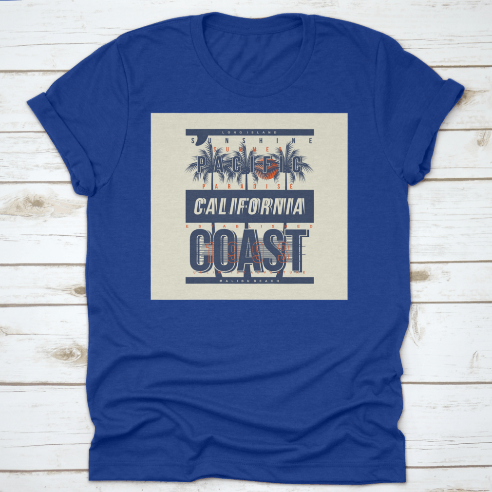 Summer Paradise California Beach t-shirt in various colors, showcasing its classic fit and soft fabric, perfect for summer wear.