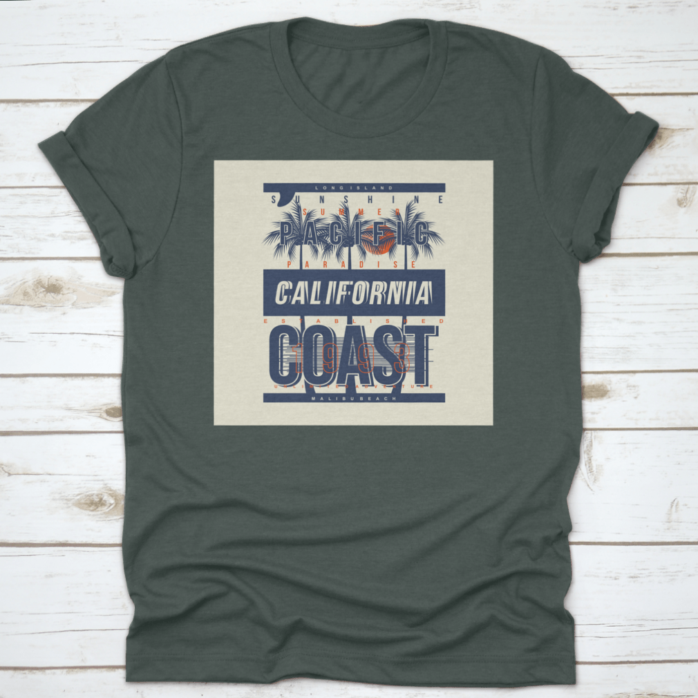 Summer Paradise California Beach t-shirt in various colors, showcasing its classic fit and soft fabric, perfect for summer wear.