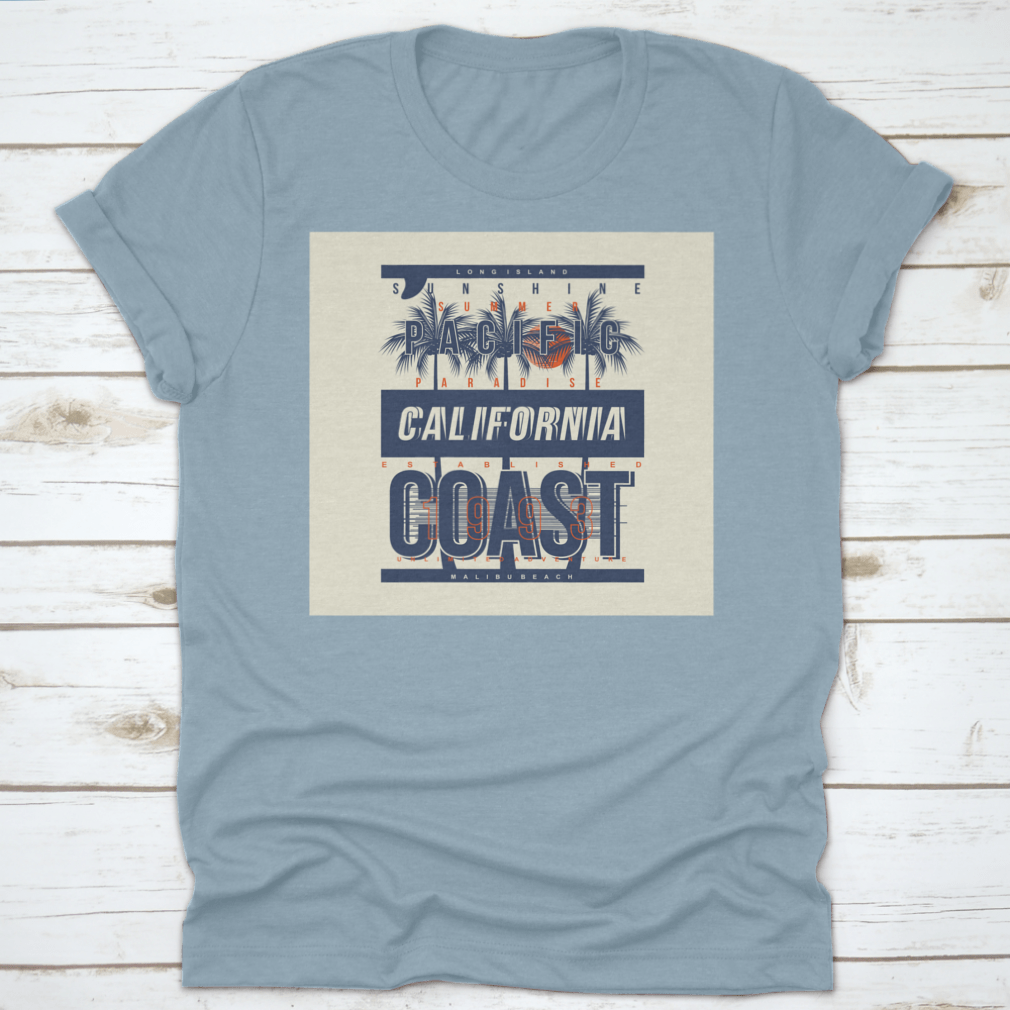 Summer Paradise California Beach t-shirt in various colors, showcasing its classic fit and soft fabric, perfect for summer wear.