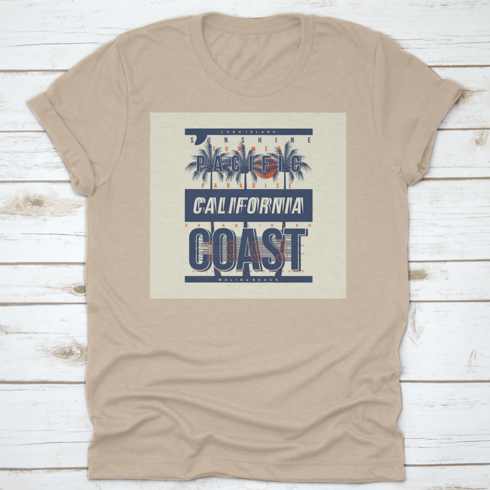 Summer Paradise California Beach t-shirt in various colors, showcasing its classic fit and soft fabric, perfect for summer wear.