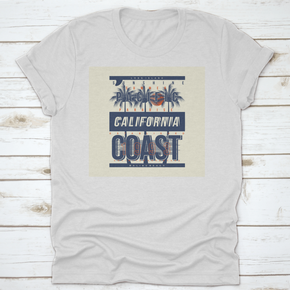 Summer Paradise California Beach t-shirt in various colors, showcasing its classic fit and soft fabric, perfect for summer wear.