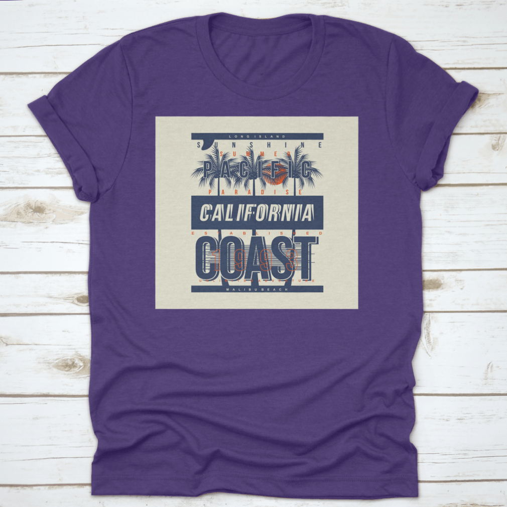 Summer Paradise California Beach t-shirt in various colors, showcasing its classic fit and soft fabric, perfect for summer wear.