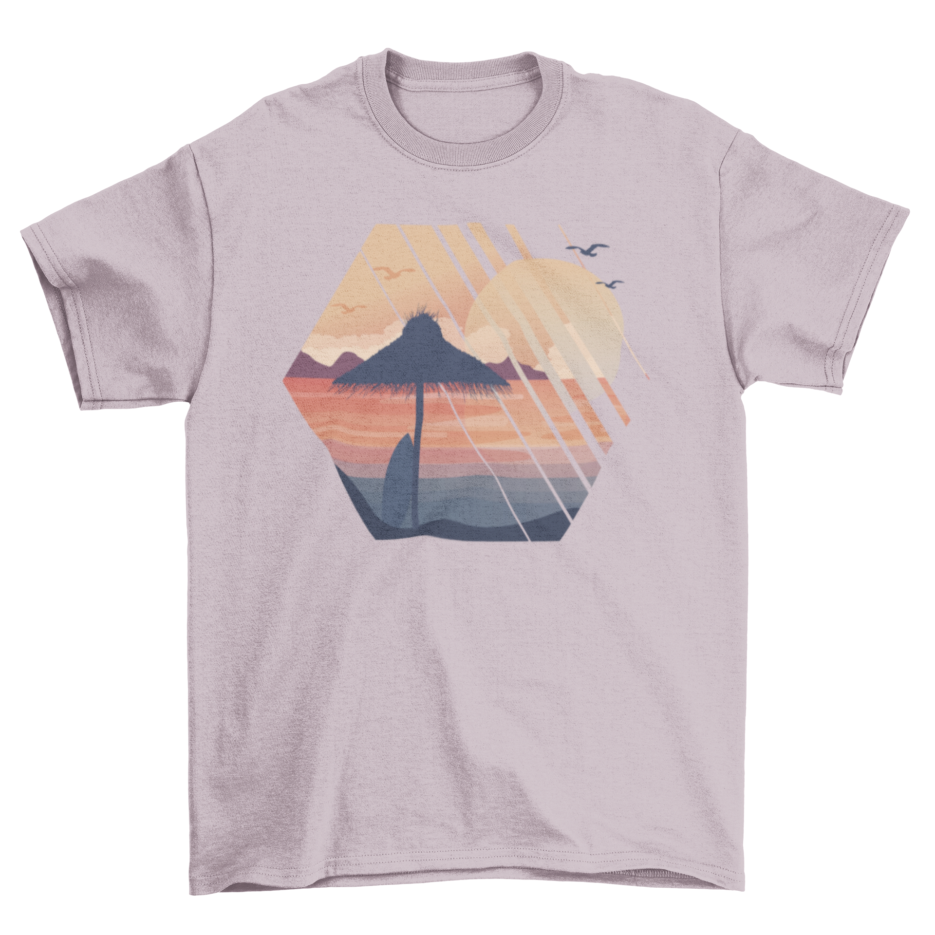 A vibrant Summer Vacation T-Shirt featuring a colorful illustration of a Caribbean beach landscape, perfect for summer outings.