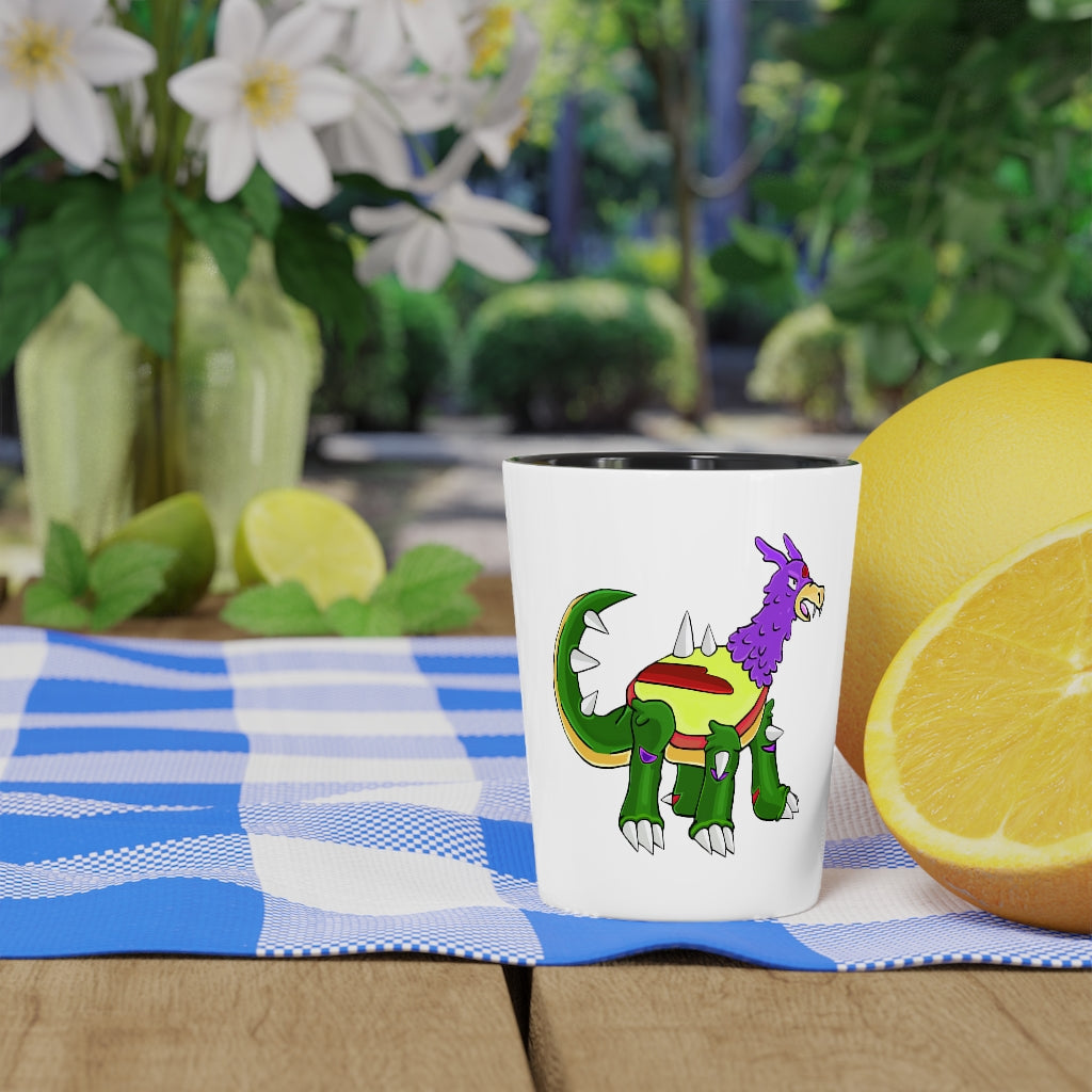 Sunecoon Shot Glass with customizable white or black interior, made of durable ceramic, perfect for events and gifting.