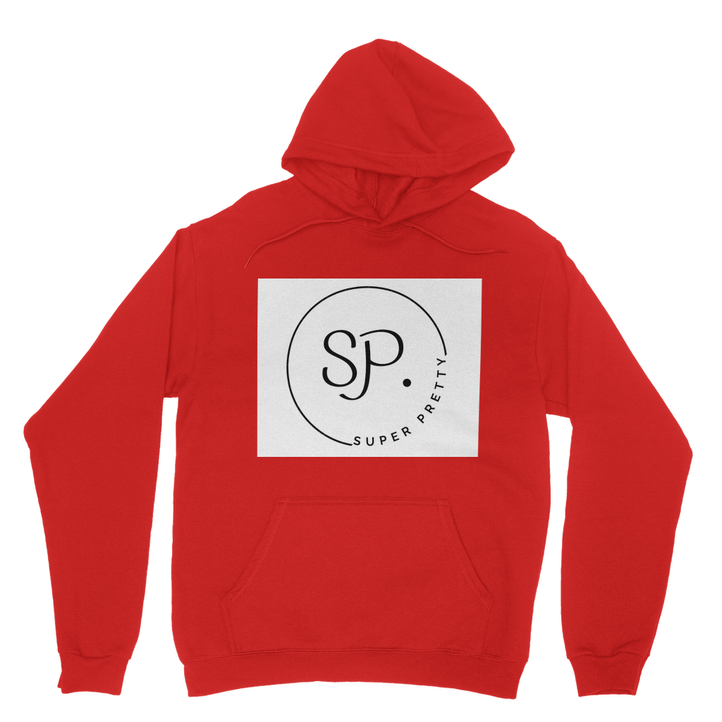 Super Pretty Classic Adult Hoodie in various colors, showcasing its soft fabric, kangaroo pocket, and double fabric hood.
