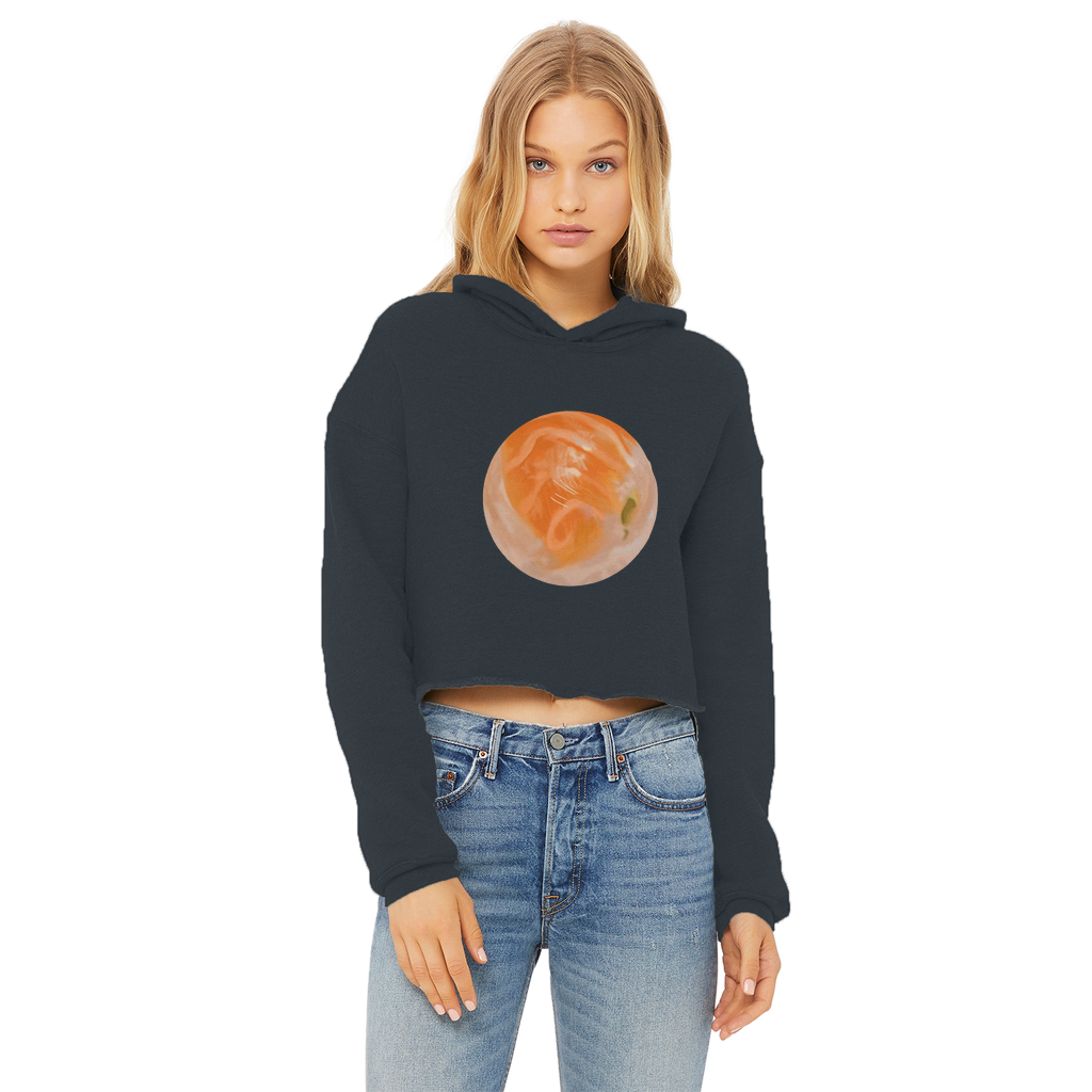 Sushi Ladies Cropped Raw Edge Hoodie in various colors with raw edge hem and double fabric hood.