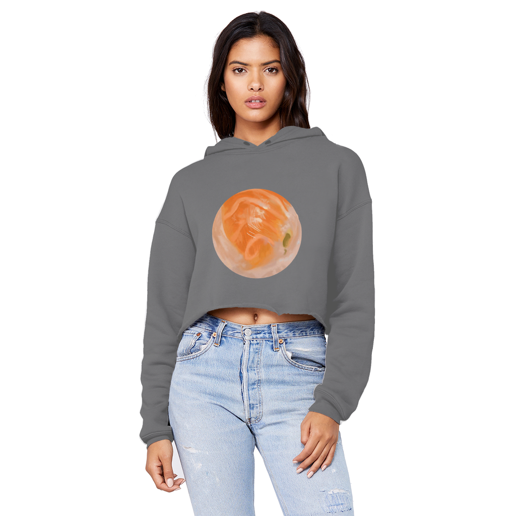 Sushi Unisex Cropped Raw Edge Boyfriend Hoodie in various colors, showcasing its stylish design and relaxed fit.