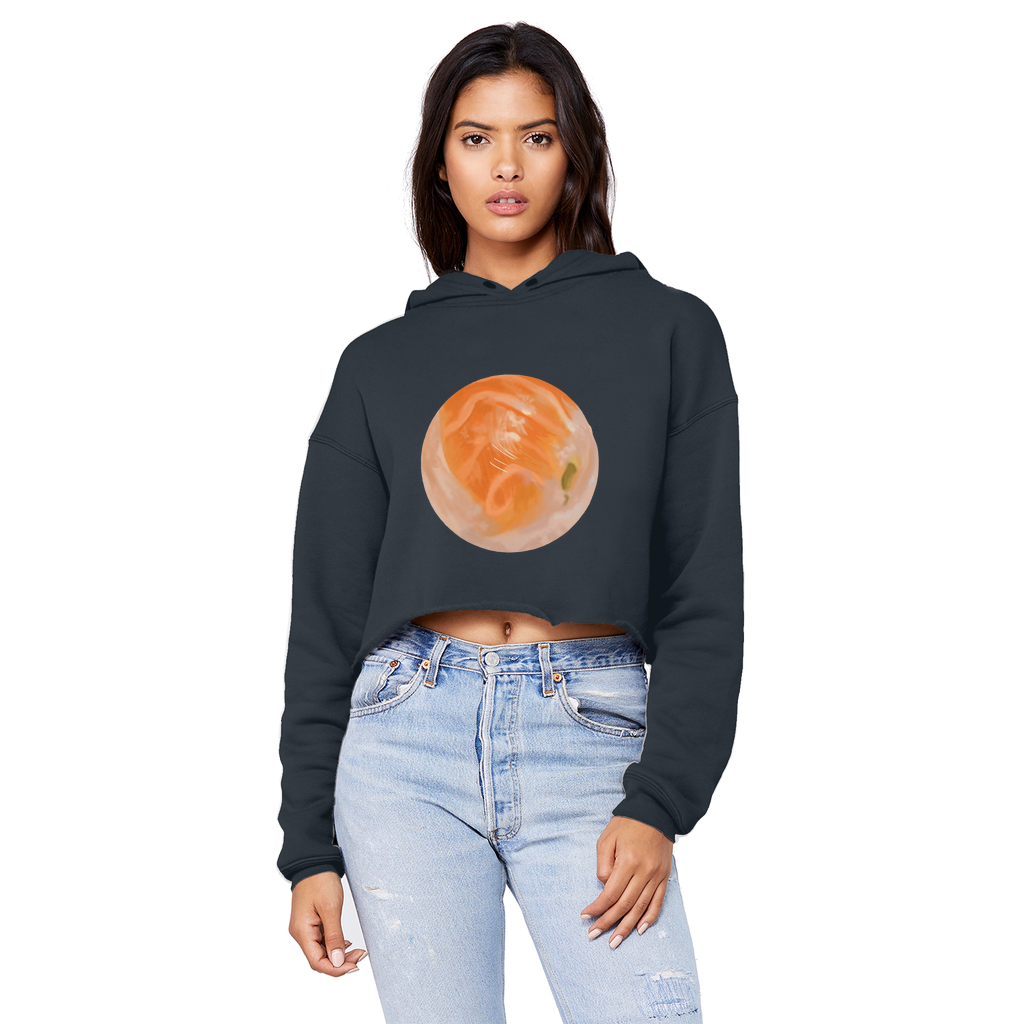 Sushi Unisex Cropped Raw Edge Boyfriend Hoodie in various colors, showcasing its stylish design and relaxed fit.