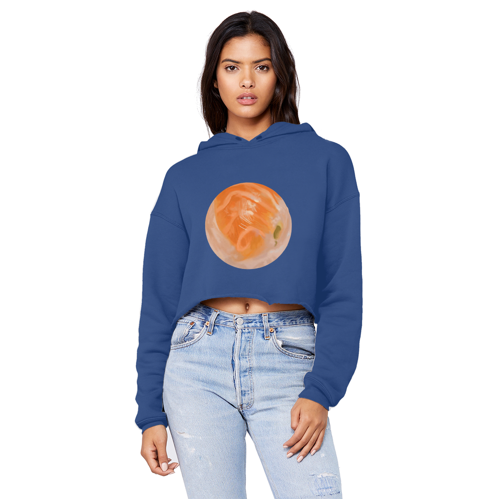 Sushi Unisex Cropped Raw Edge Boyfriend Hoodie in various colors, showcasing its stylish design and relaxed fit.