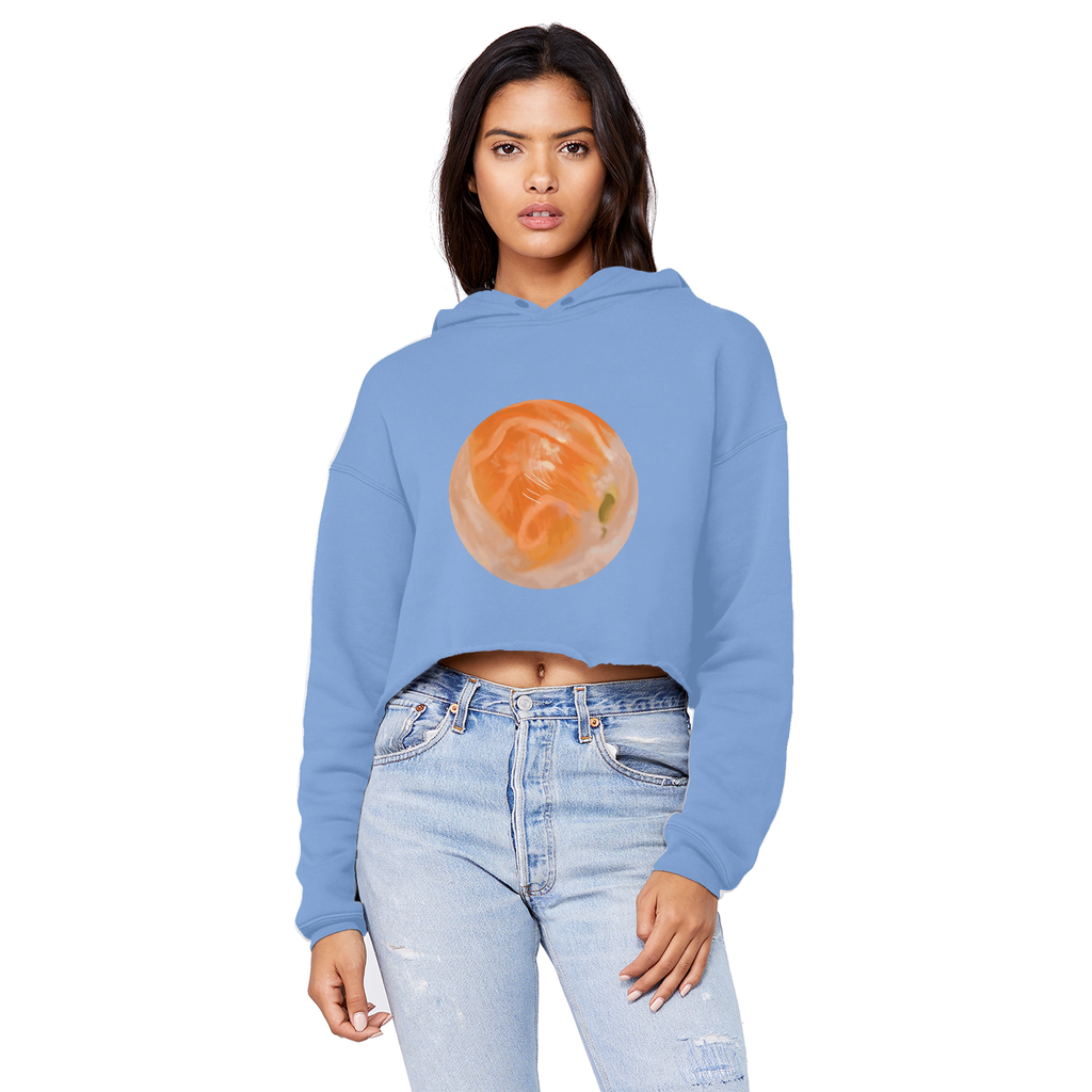 Sushi Unisex Cropped Raw Edge Boyfriend Hoodie in various colors, showcasing its stylish design and relaxed fit.